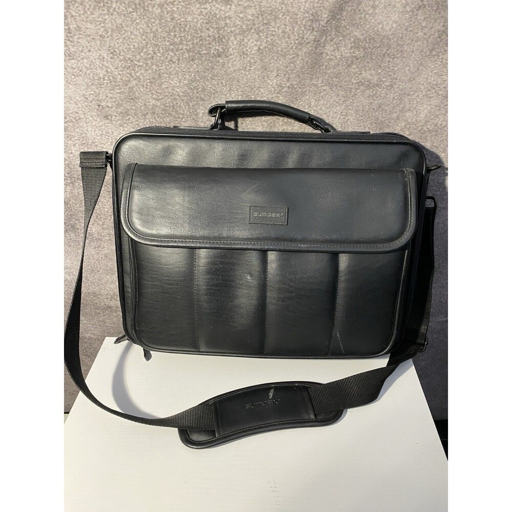 Sumdex Black Faux Leather Laptop Bag Briefcase Messenger Shoulder Strap 15" Bag